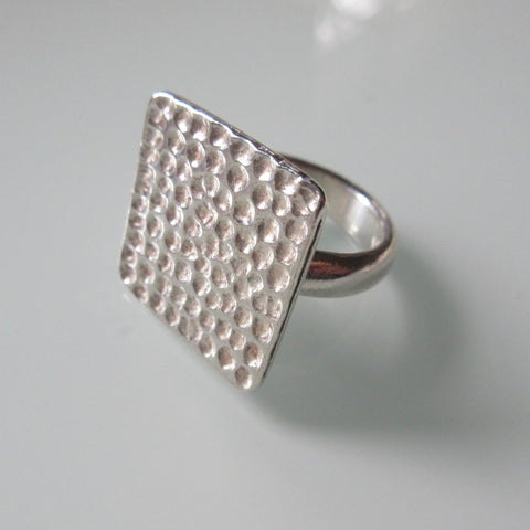 Contemporary Textured Square Sterling Silver Ring