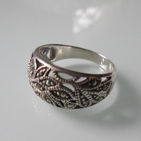 Vintage Marcasite Rounded Sterling Silver Ring