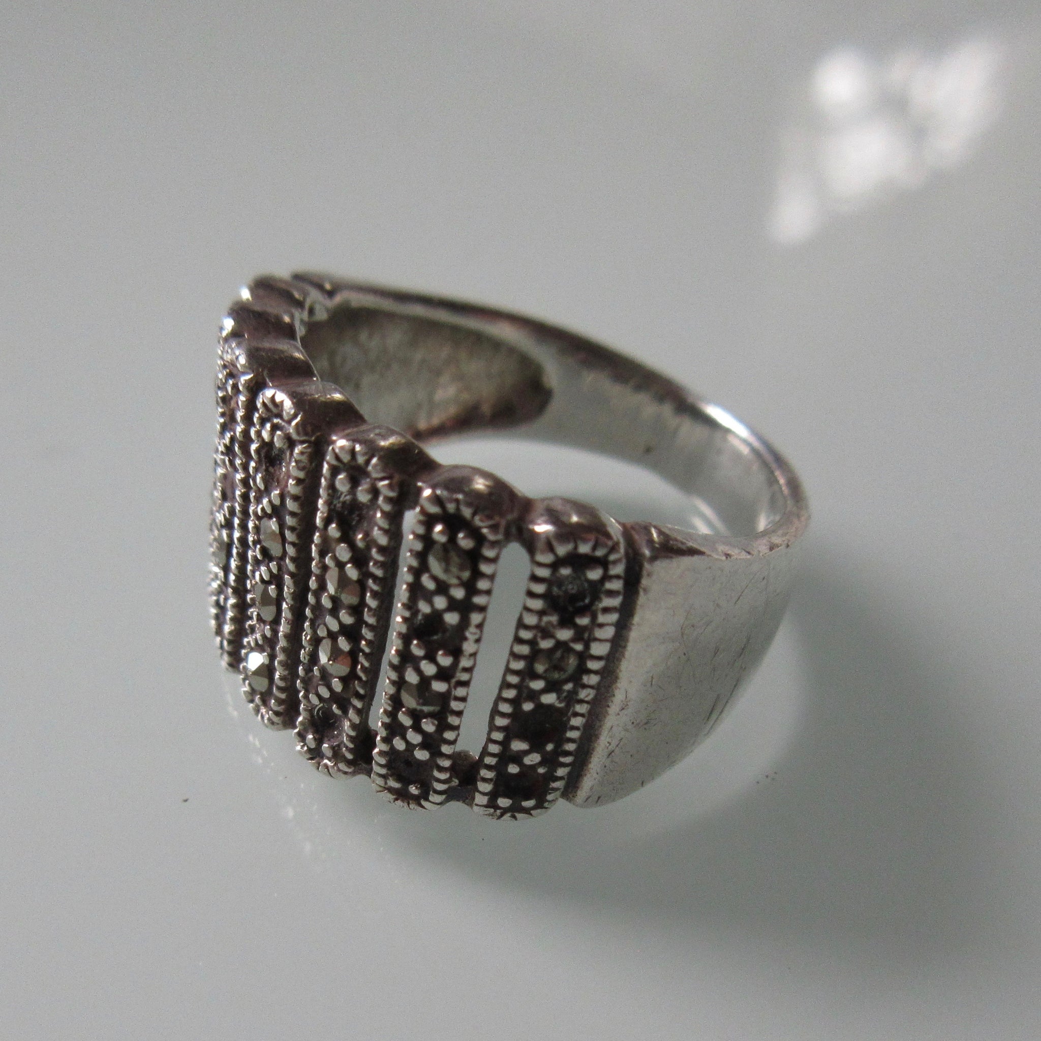 Marcasite Rounded Bars Sterling Silver Ring