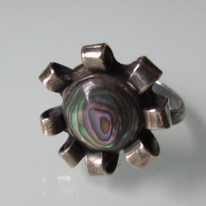 Vintage Sterling Silver Mother of Pearl Flower Mexican Ring