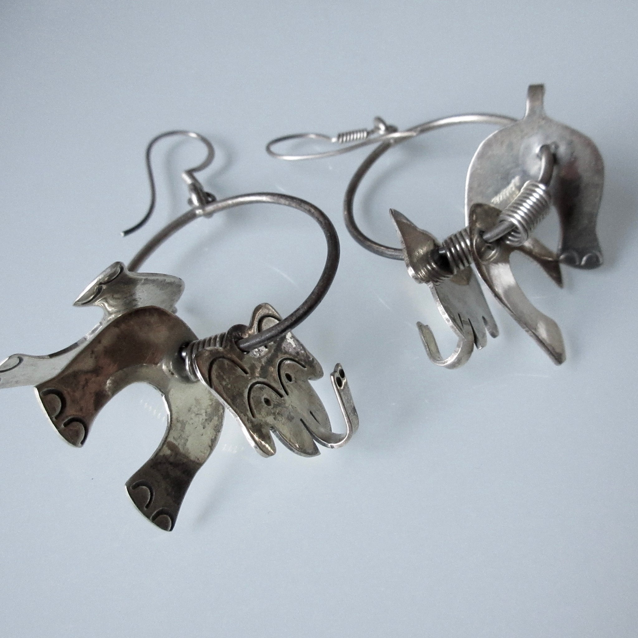 Vintage Articulating Elephant Sterling Silver Earrings Mexican