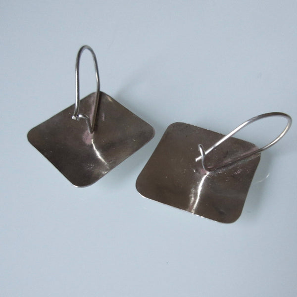 Vintage  Etched Square Sterling Silver Earrings