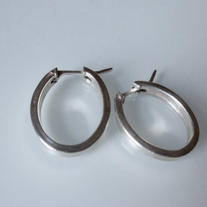 Oval Contemporary Sterling Silver Hoop Earrings