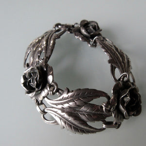 Ornate Flora Sterling Silver Hinged Bracelet