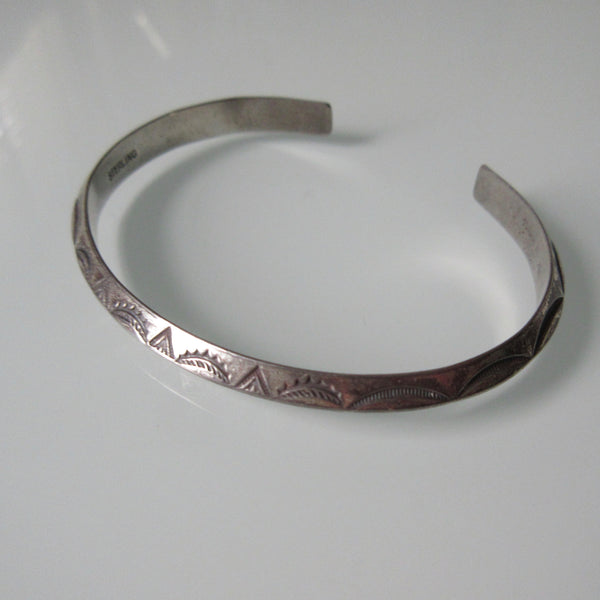 Etched Navajo Vintage Sterling Silver Cuff