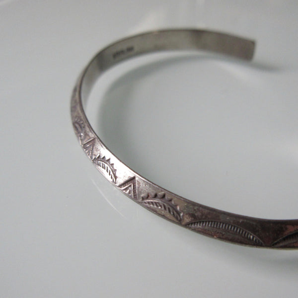 Etched Navajo Vintage Sterling Silver Cuff