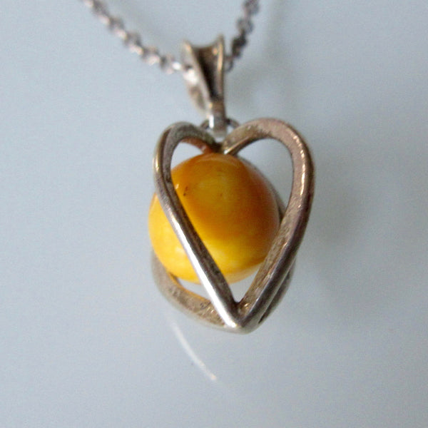 Stone in Caged Heart Pendant and Sterling Silver Necklace
