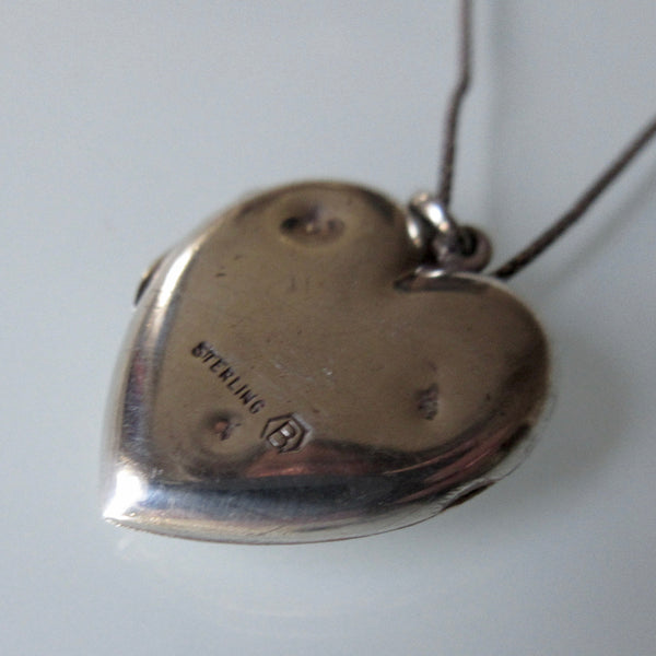 Etched Heart Locket Pendant and Sterling Silver Necklace Birks