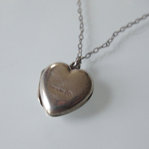 Child's  Etched Heart Locket Pendant and Sterling Silver Necklace Birks