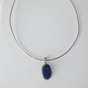 Blue Pendant and Sterling Silver Chocker Necklace