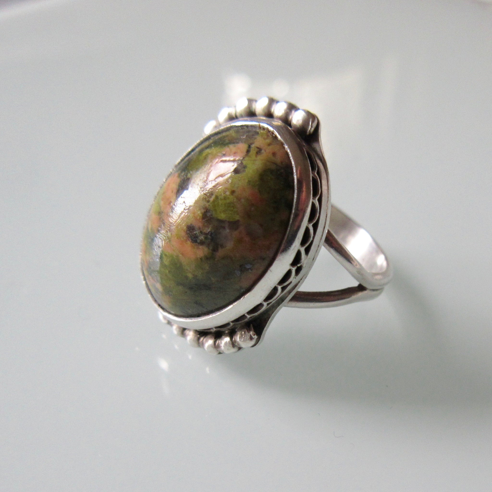 Unakite Jasper Sterling Silver Ring