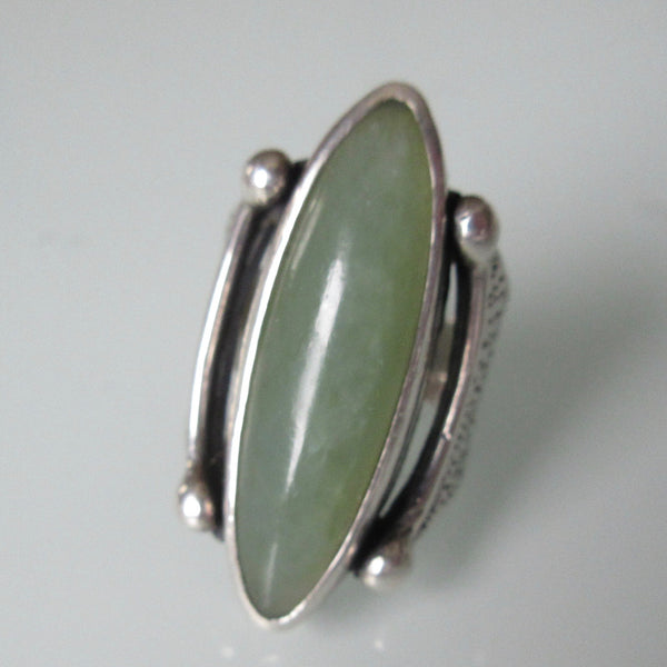 Antique Oblong Jade Sterling Silver Ring