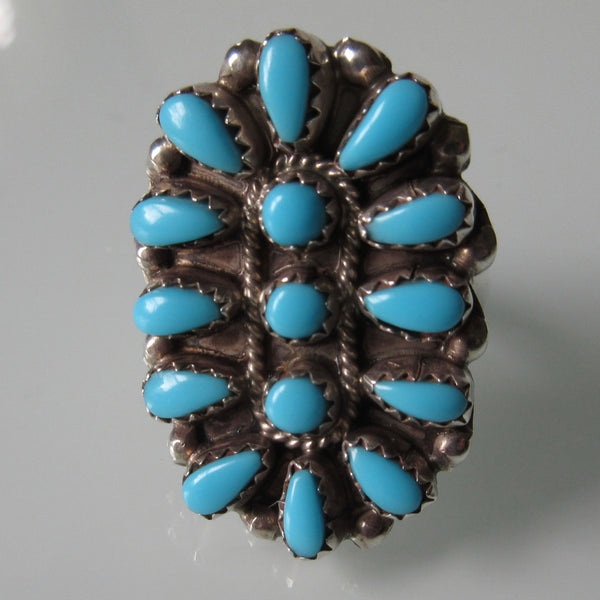Zuni Petti Point Turquoise Cluster Ring