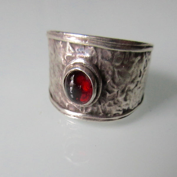 Modernist Textured Ring Red Stone