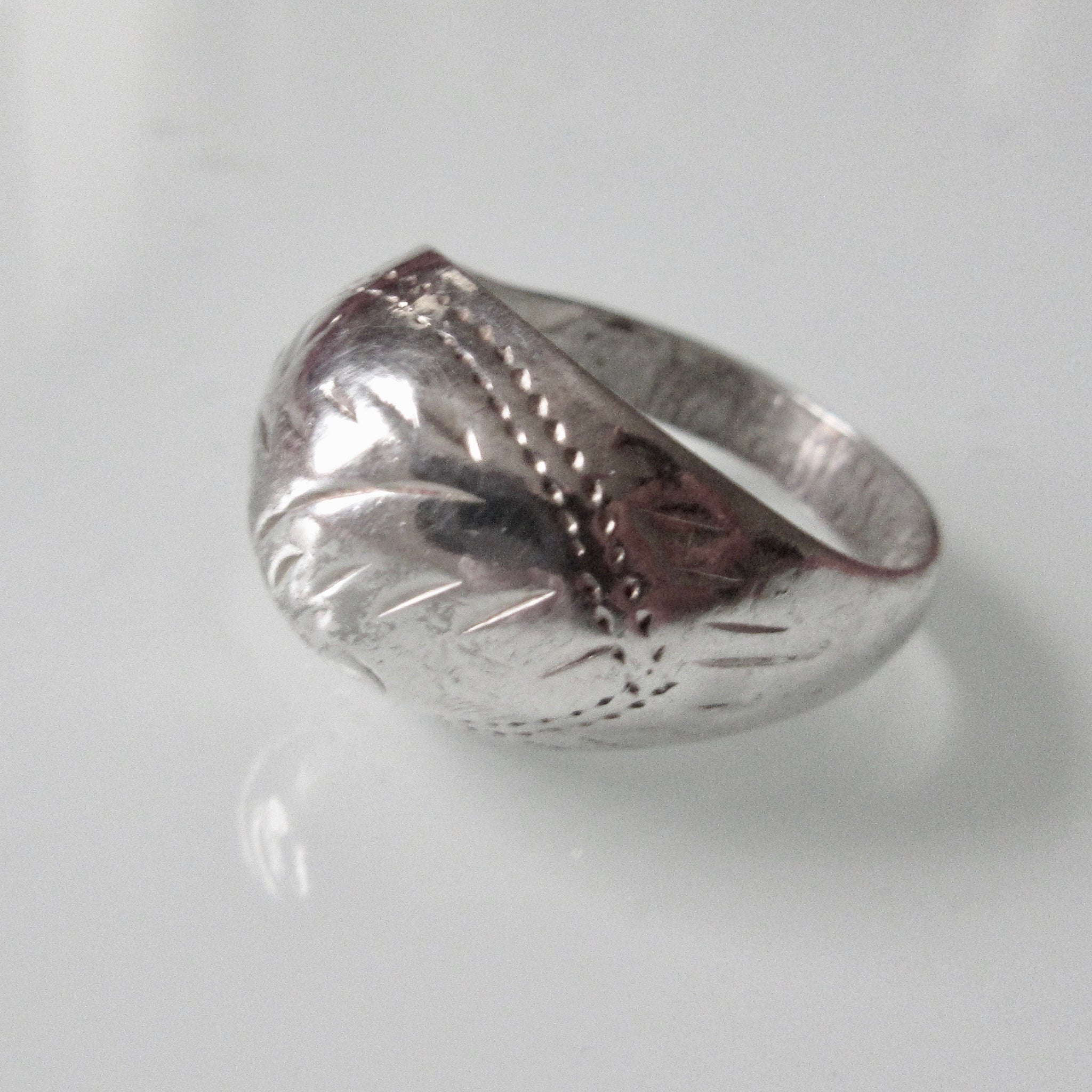 Etched hollow Silver Domed Ring