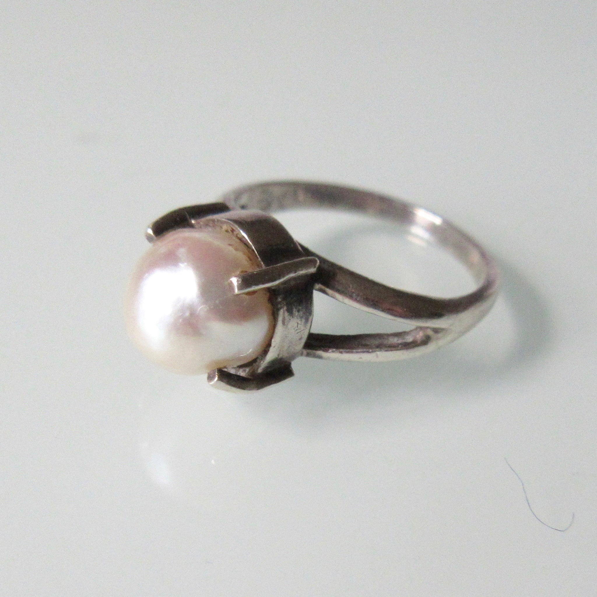 Contemporary Pearl and Silver Ring