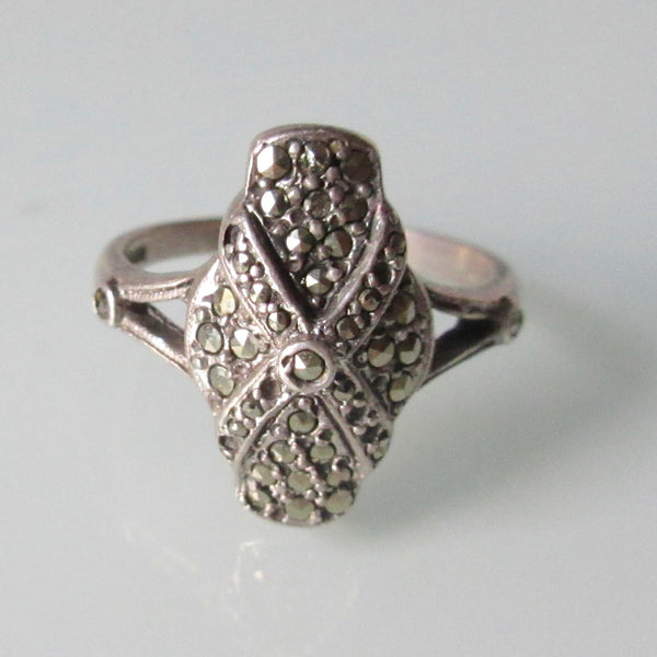Marquisette and Silver Art Deco Ring