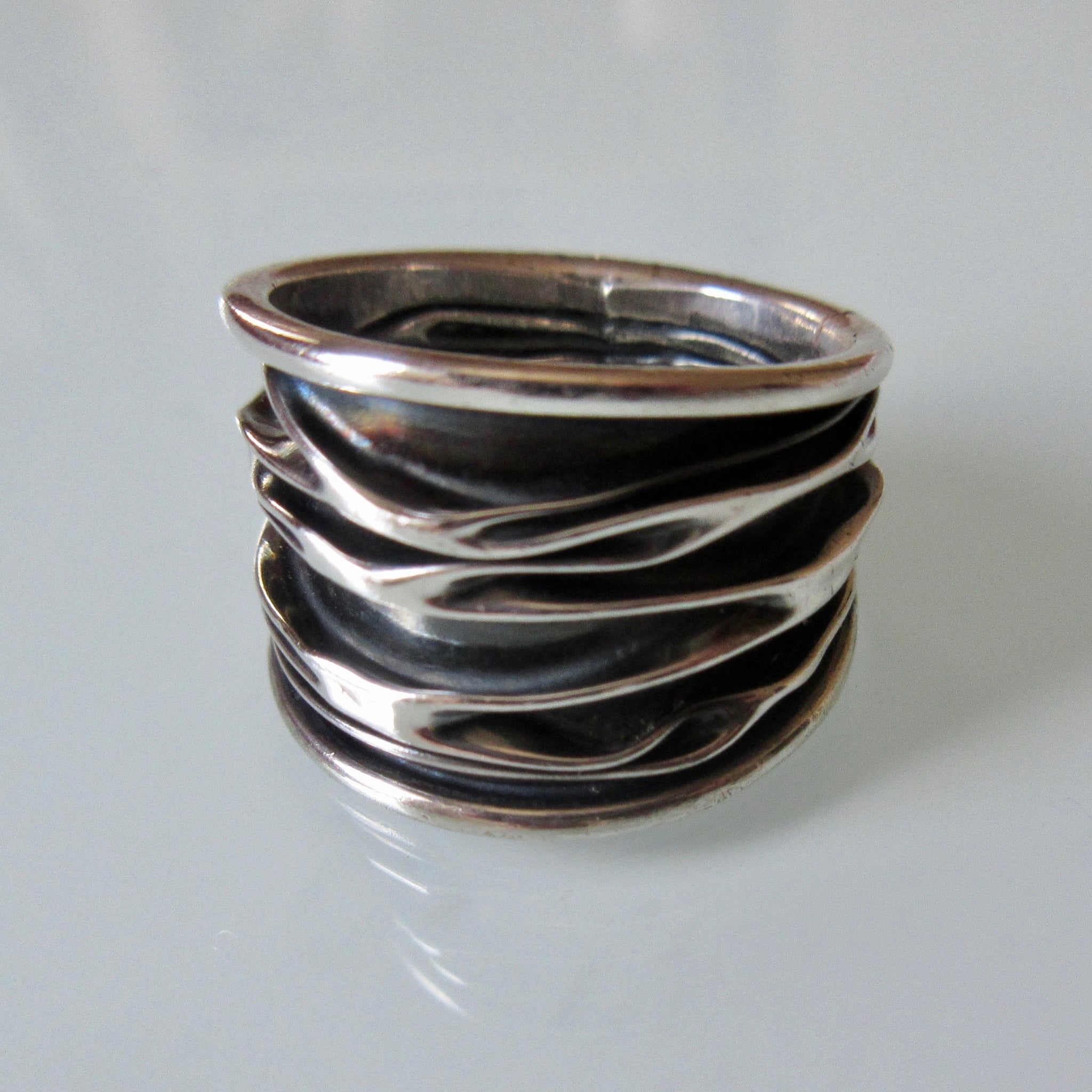 Brutalist Style Oxidized Crinkle Silver Ring