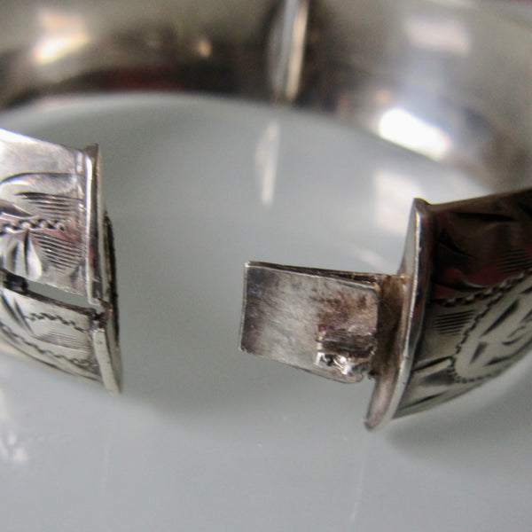 Vintage Etched Silver Hinged Cuff