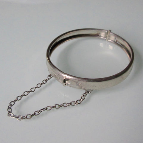 Vintage Childs Etched Silver Hinged Bracelet Cuff