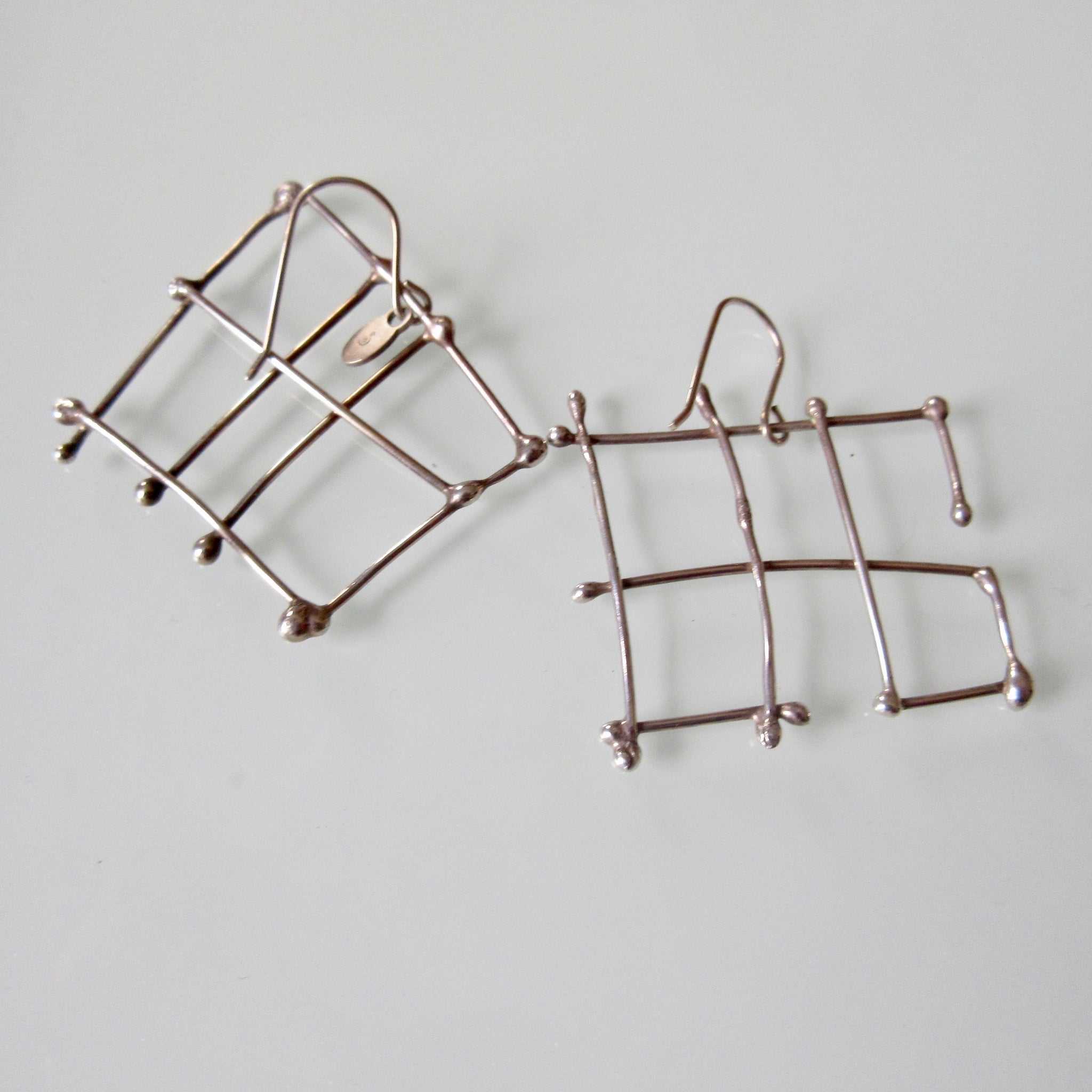Contemporary Grid Silver Earrings