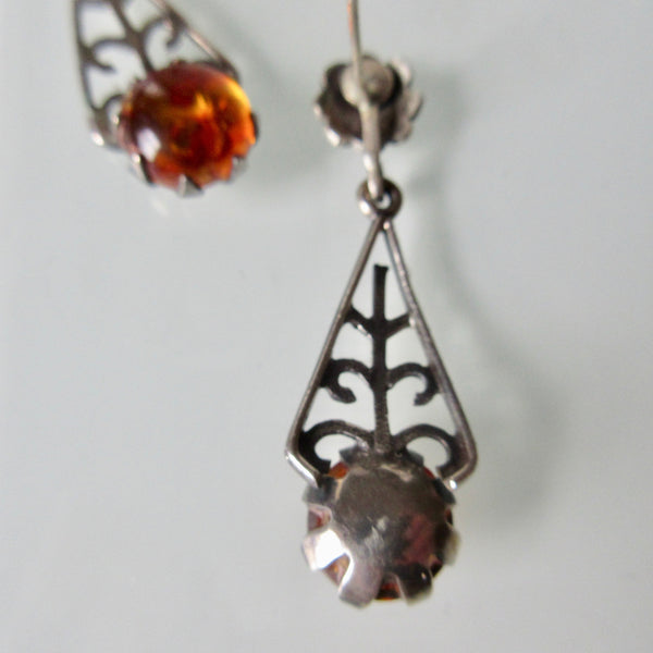 Amber and Silver Pendant and Earring Set