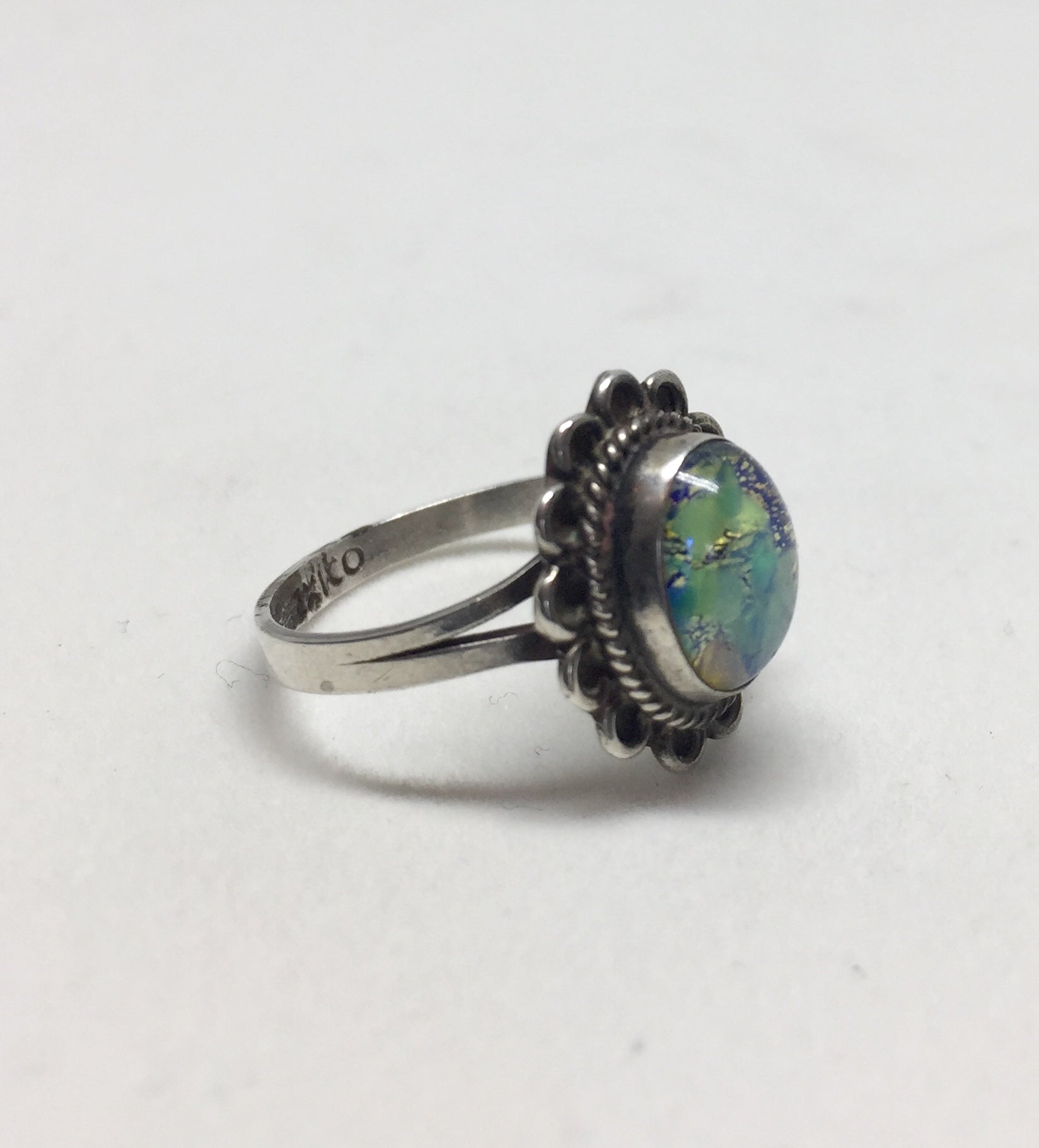 Vintage Silver Black Opal Ring