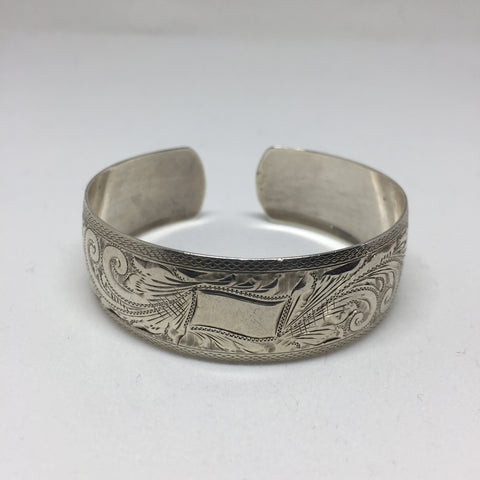 Finely Etched Silver Cuff