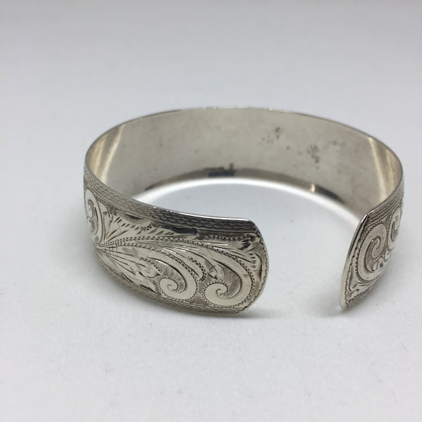 Finely Etched Silver Cuff