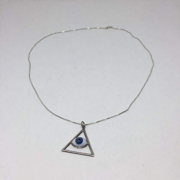 Evil Eye in Open Triangle Silver Pendant