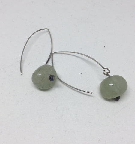 New Jade Dangle Silver Earrings