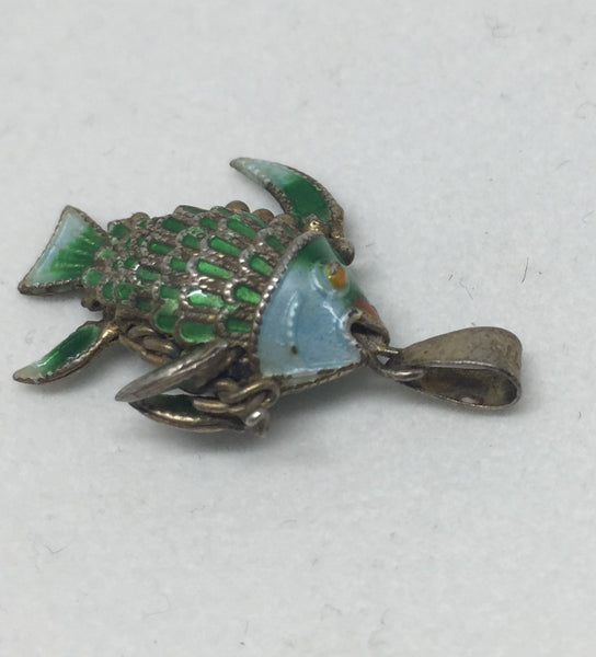 Enamal Articulating Silver Fish Pendant