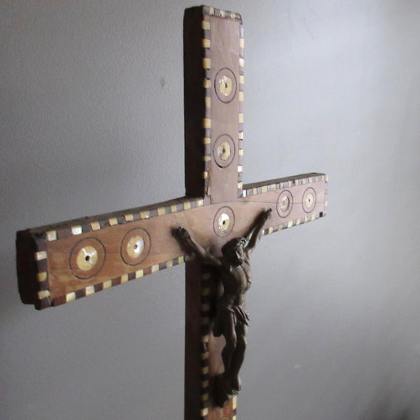 Inlay mother of pearl bronze wood Crucifix