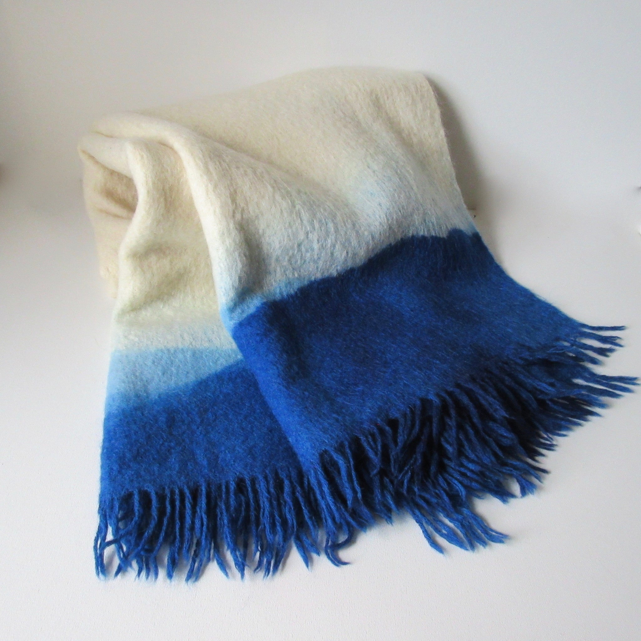 Vintage Dip Dyed Wool Mohair Blanket Throw- Blue