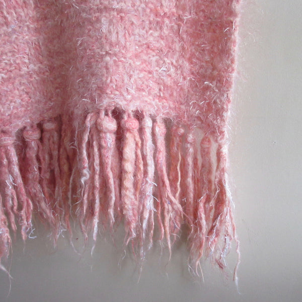 Hand Knit Wool Throw with Long Fringe