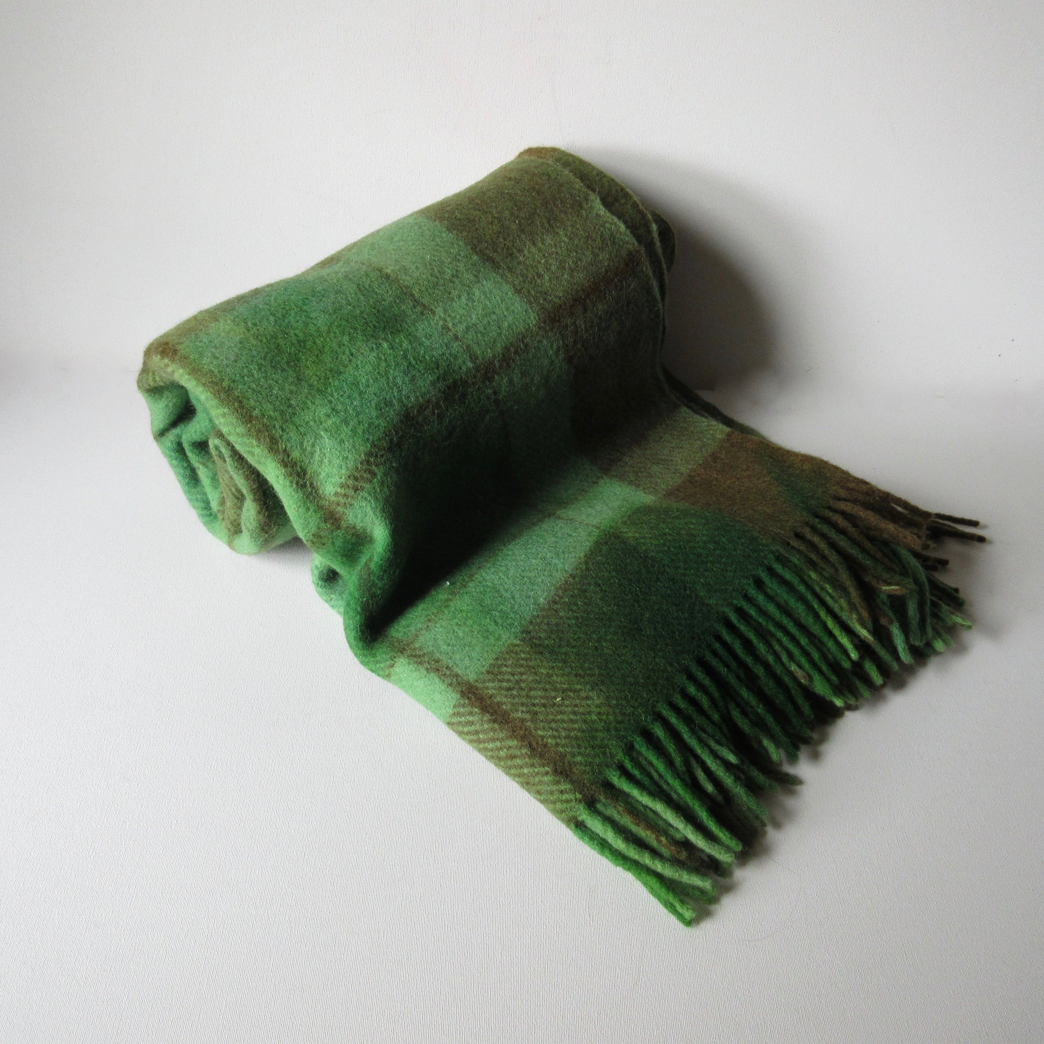 Vintage Wool Over Dyed Plaid Blanket Green